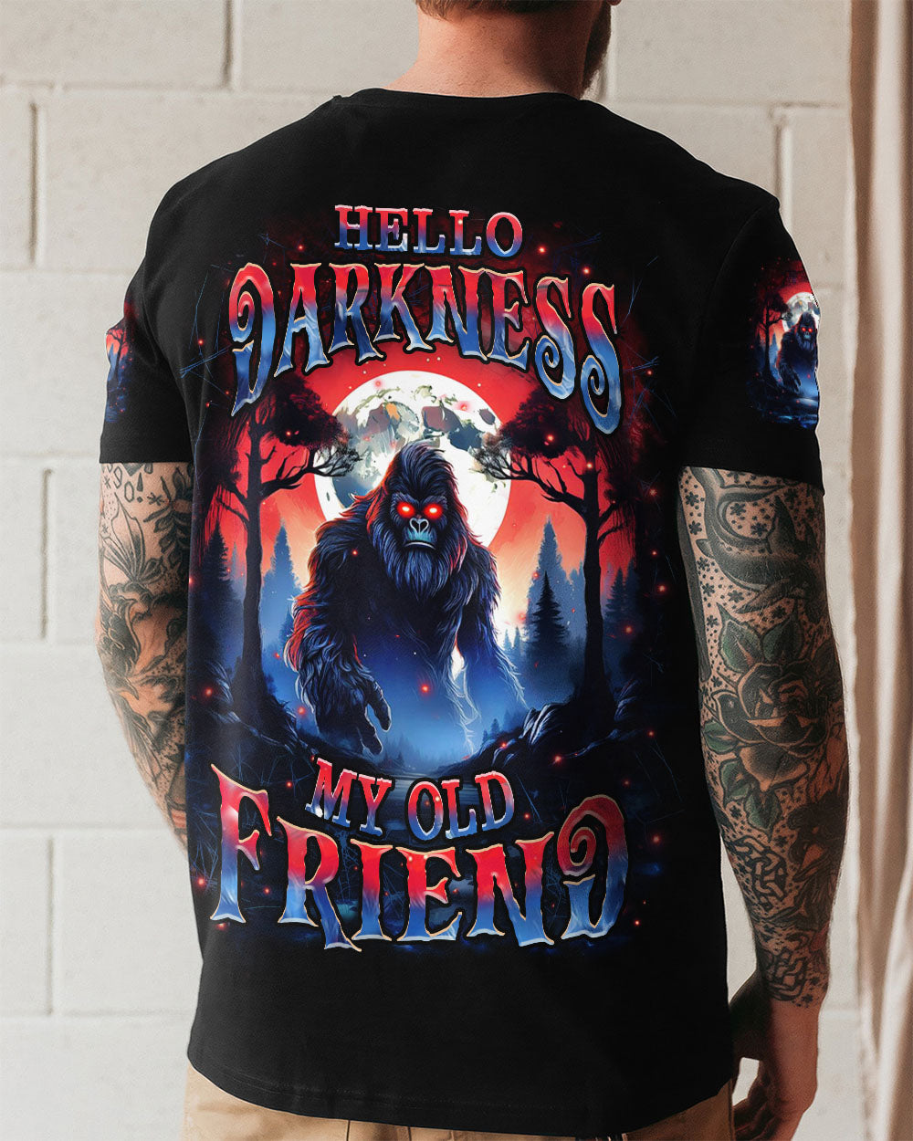 BLISSCORNERS HELLO DARKNESS MY OLD FRIEND BIGFOOT ALL OVER PRINT