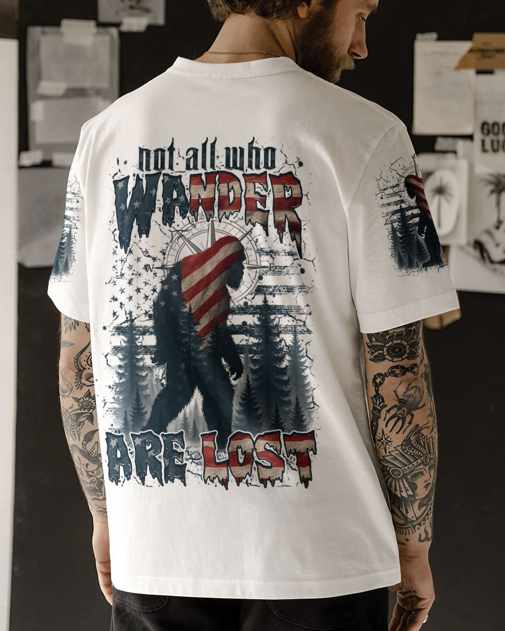 BLISSCORNERS NOT ALL WHO WANDER ARE LOST BIGFOOT ALL OVER PRINT