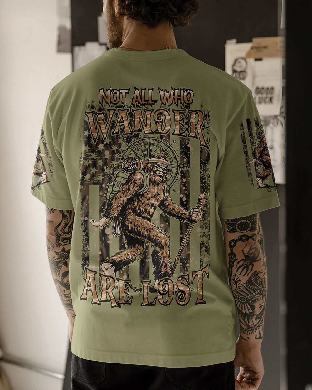 BLISSCORNERS NOT ALL WHO WANDER ARE LOST BIGFOOT ALL OVER PRINT