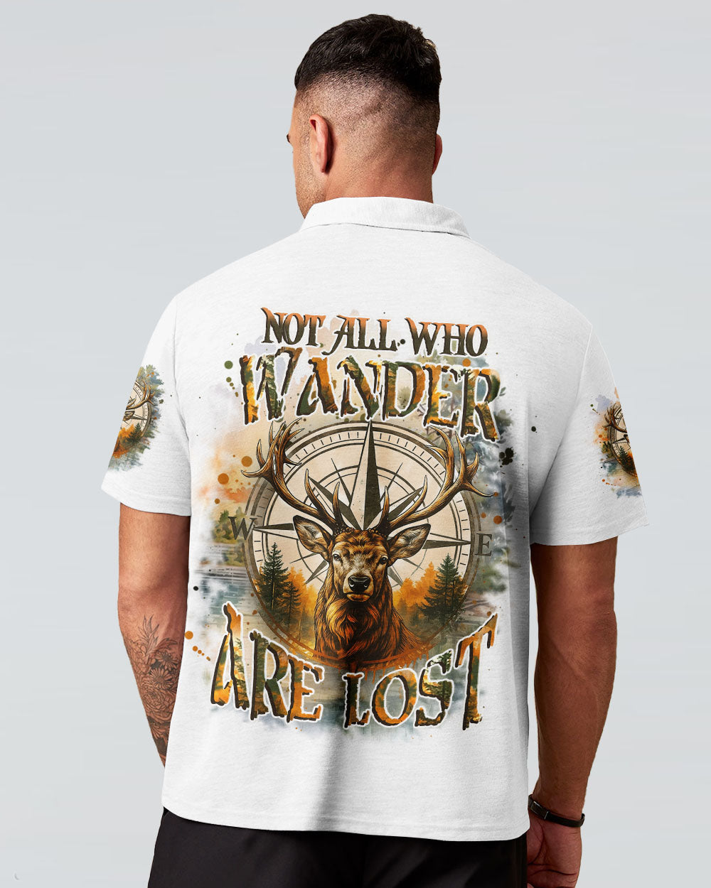 BLISSCORNERS NOT ALL WHO WANDER ARE LOST DEER COMPASS ALL OVER PRINT