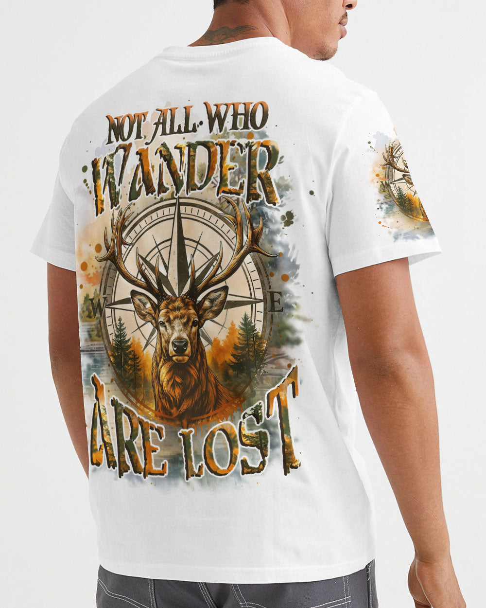 BLISSCORNERS NOT ALL WHO WANDER ARE LOST DEER COMPASS ALL OVER PRINT