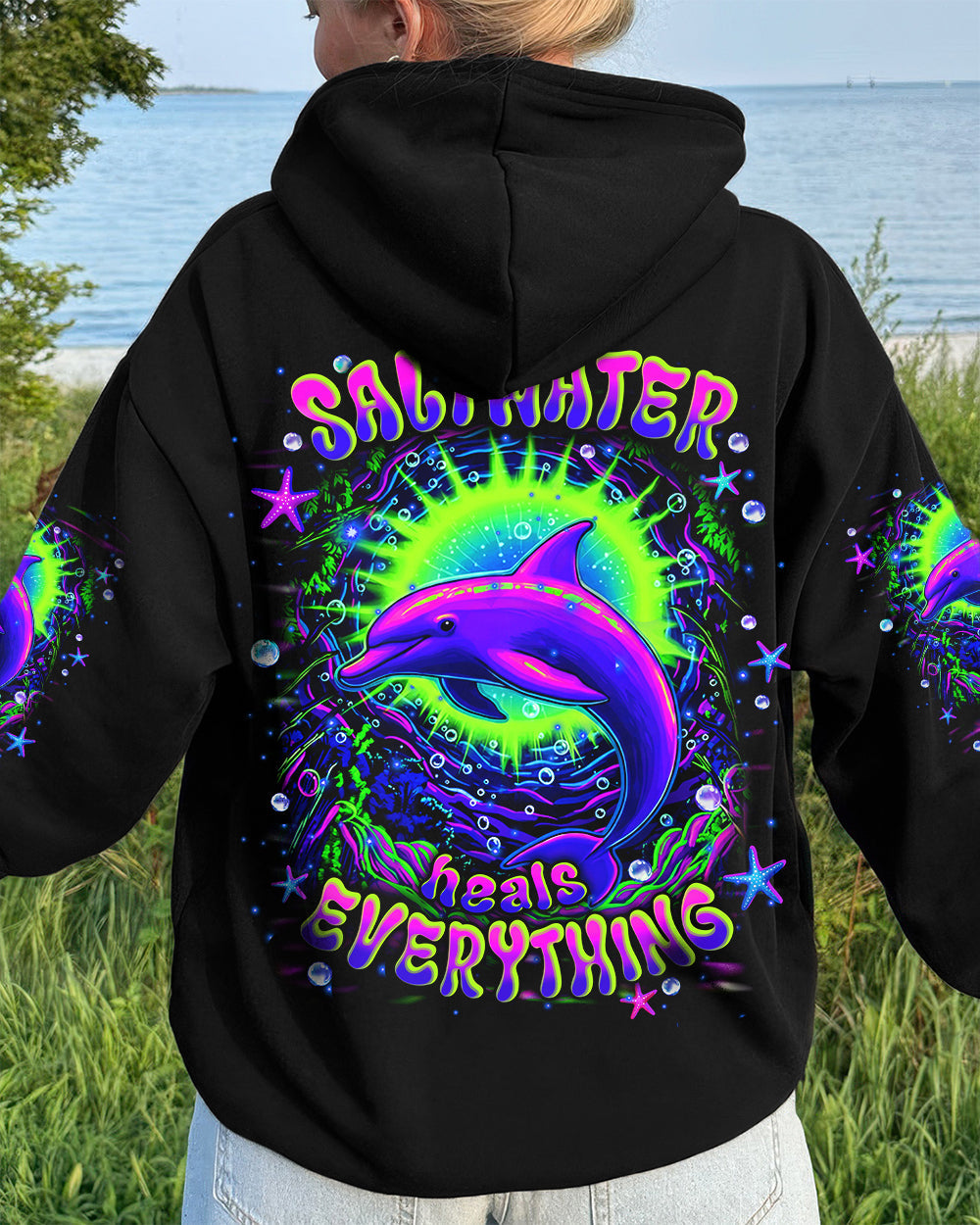 BLISSCORNERS SALTWATER HEALS EVERYTHING DOLPHIN ALL OVER PRINT
