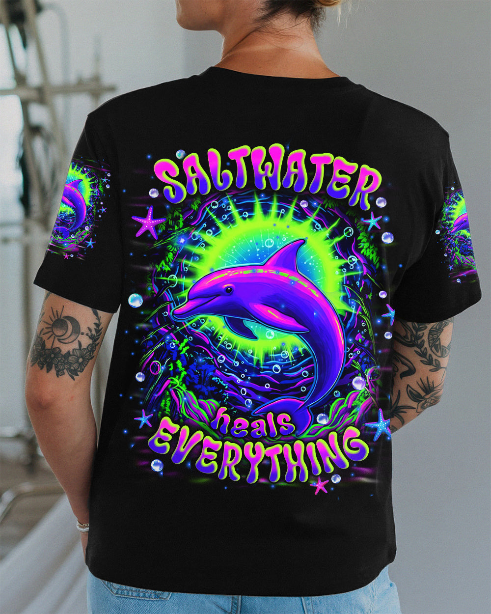 BLISSCORNERS SALTWATER HEALS EVERYTHING DOLPHIN ALL OVER PRINT