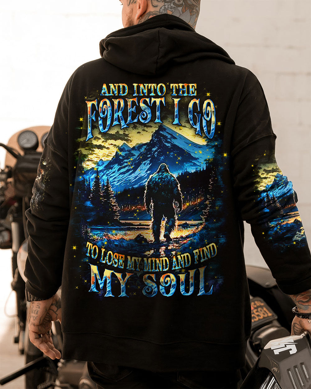 BLISSCORNERS AND INTO THE FOREST I GO BIGFOOT ALL OVER PRINT