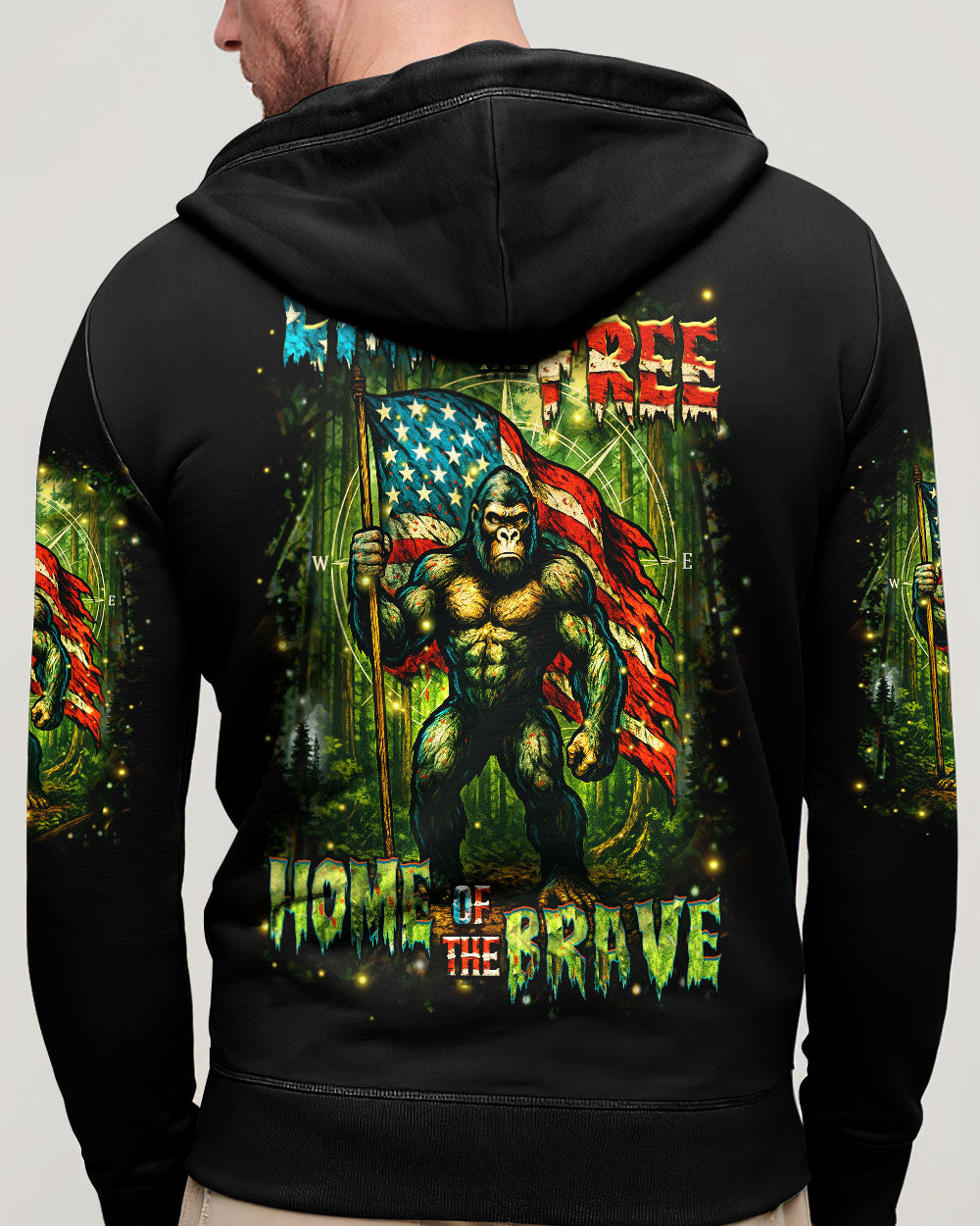 BLISSCORNERS HOME OF THE BRAVE LAND OF THE FREE BIGFOOT ALL OVER PRINT