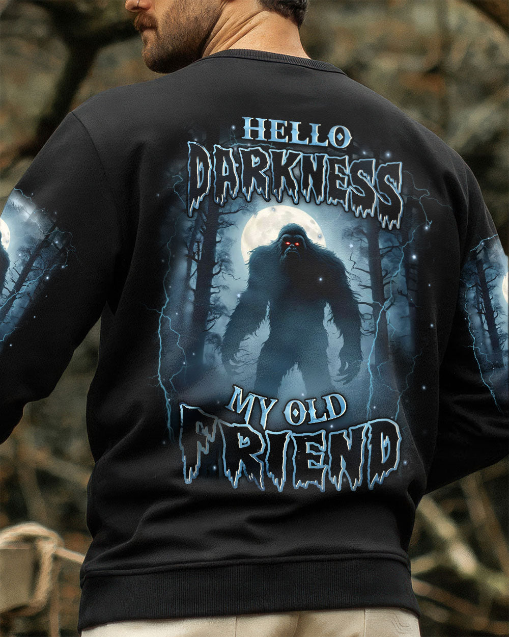 BLISSCORNERS HELLO DARKNESS MY OLD FRIEND BIGFOOT ALL OVER PRINT