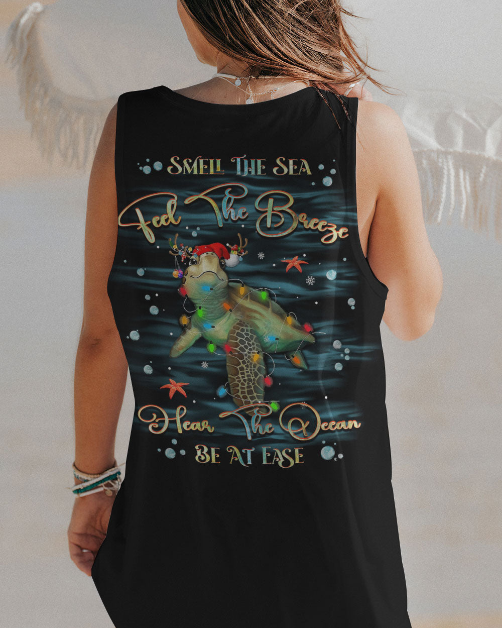 BLISSCORNERS SMELL THE SEA FEEL THE BREEZE CHRISTMAS TURTLE ALL OVER PRINT