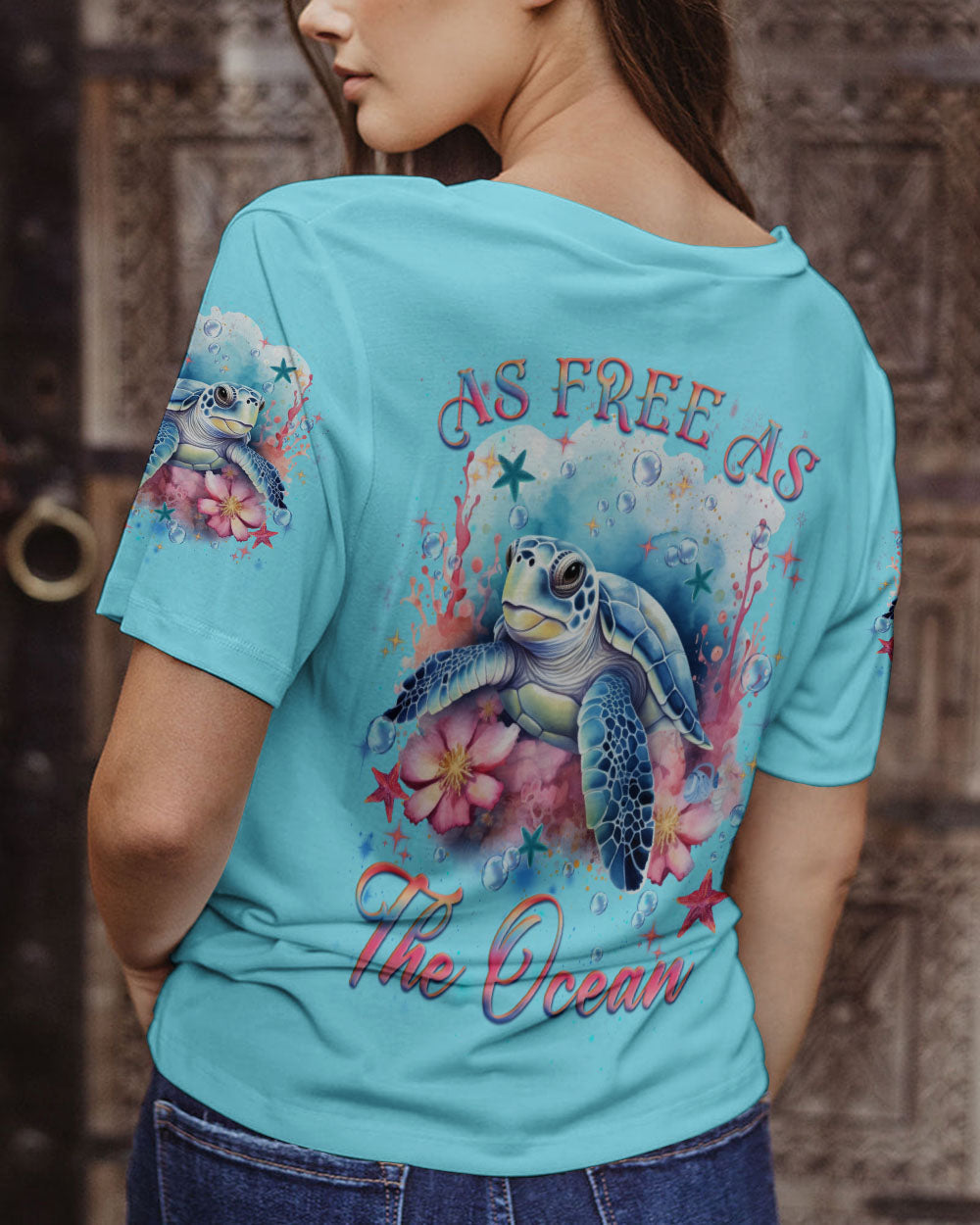 BLISSCORNERS AS FREE AS THE OCEAN TURTLE ALL OVER PRINT