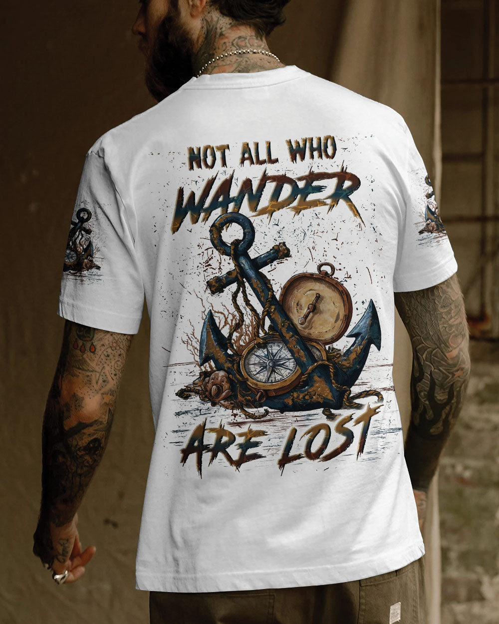 BLISSCORNERS NOT ALL WHO WANDER ARE LOST ANCHOR COMPASS ALL OVER PRINT