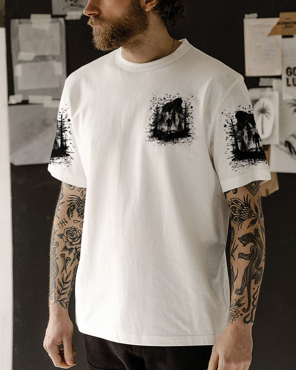 BLISSCORNERS AND INTO THE FOREST I GO BIGFOOT ALL OVER PRINT