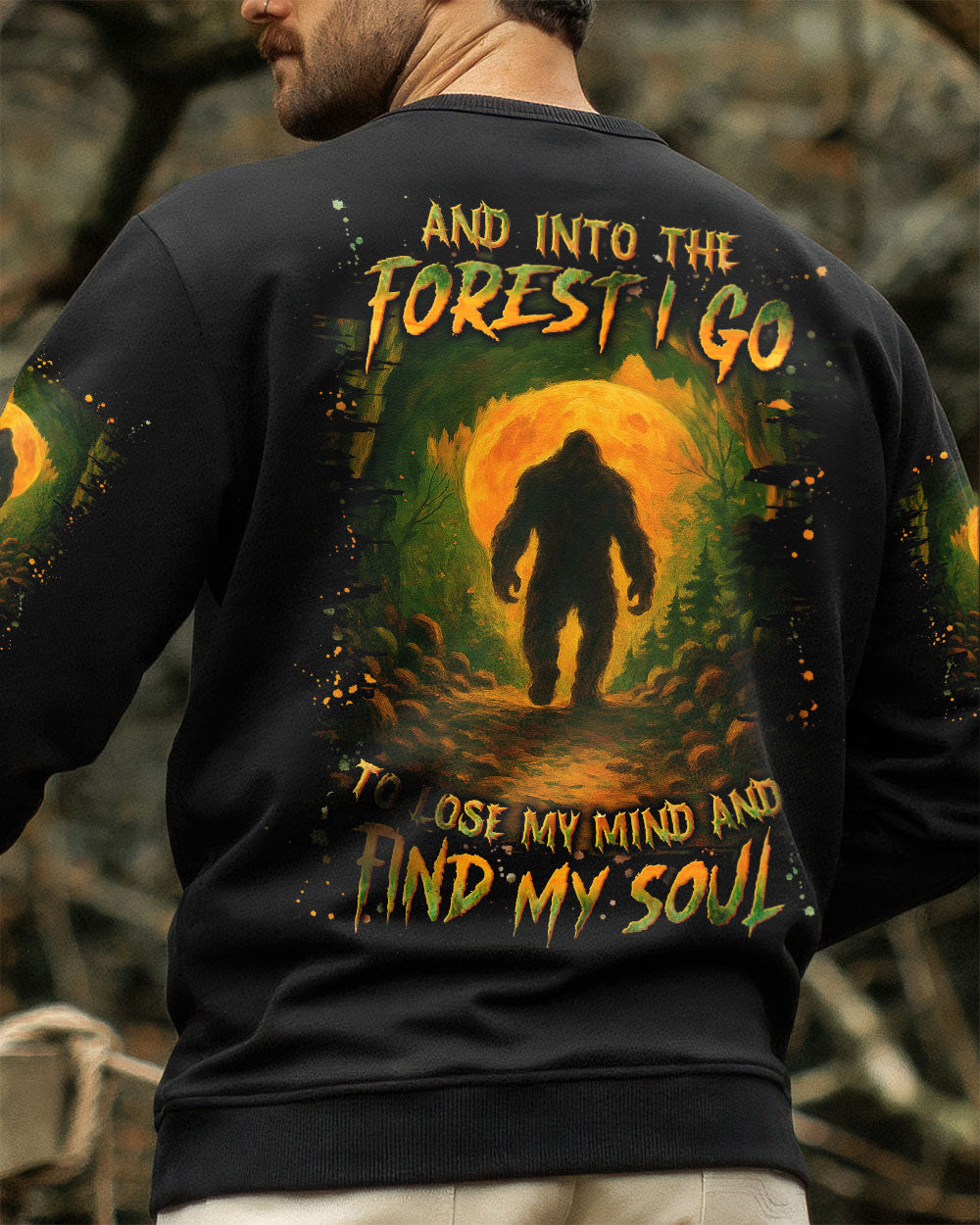 BLISSCORNERS AND INTO THE FOREST I GO BIGFOOT ALL OVER PRINT