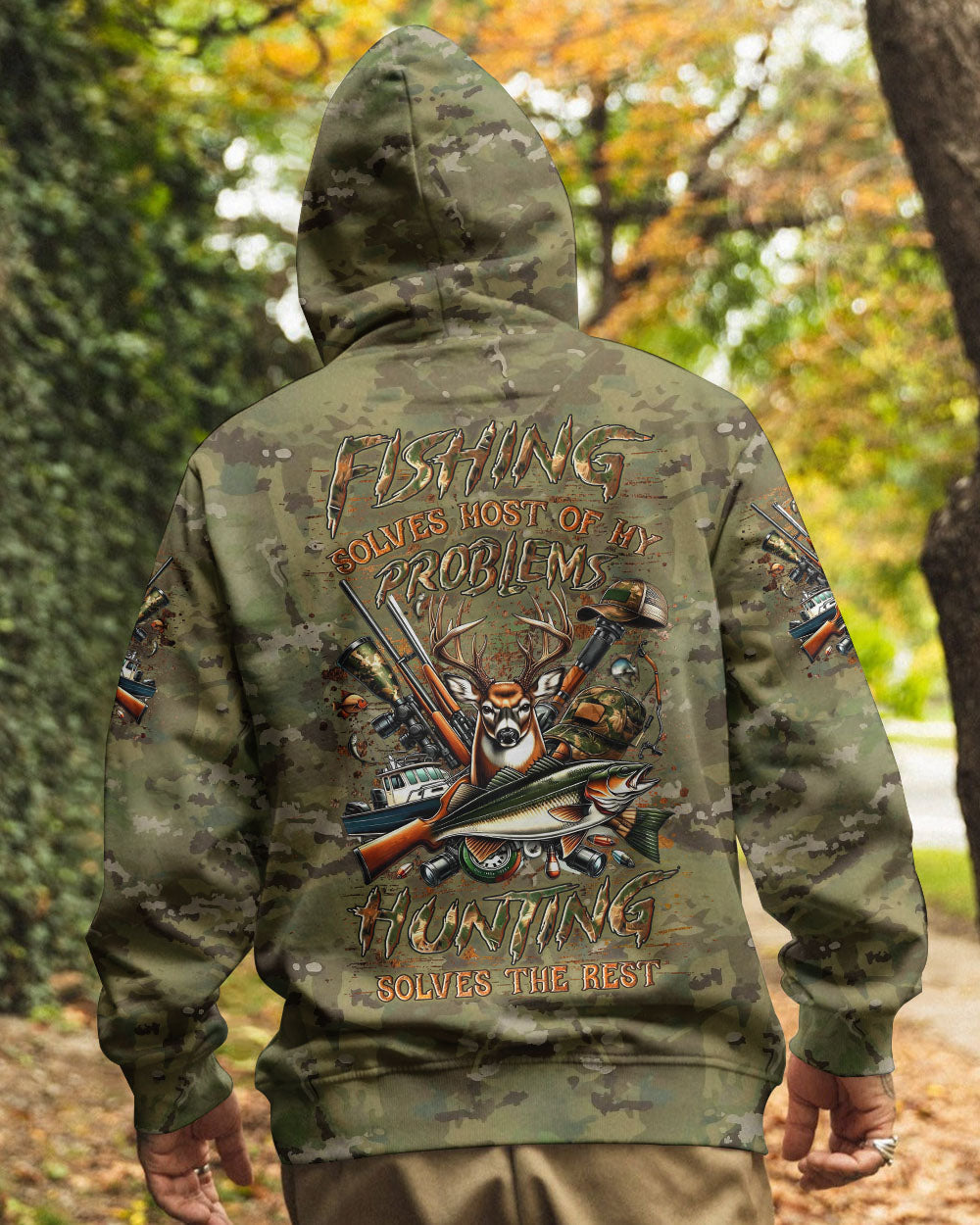 BLISSCORNERS FISHING SOLVES MOST OF MY PROBLEMS HUNTING ALL OVER PRINT