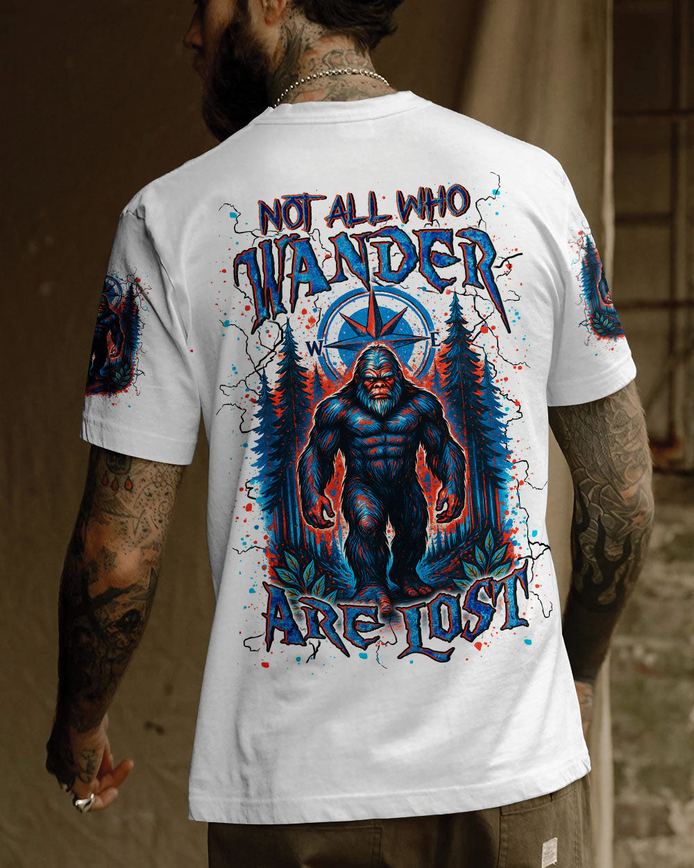 BLISSCORNERS NOT ALL WHO WANDER ARE LOST BIGFOOT ALL OVER PRINT