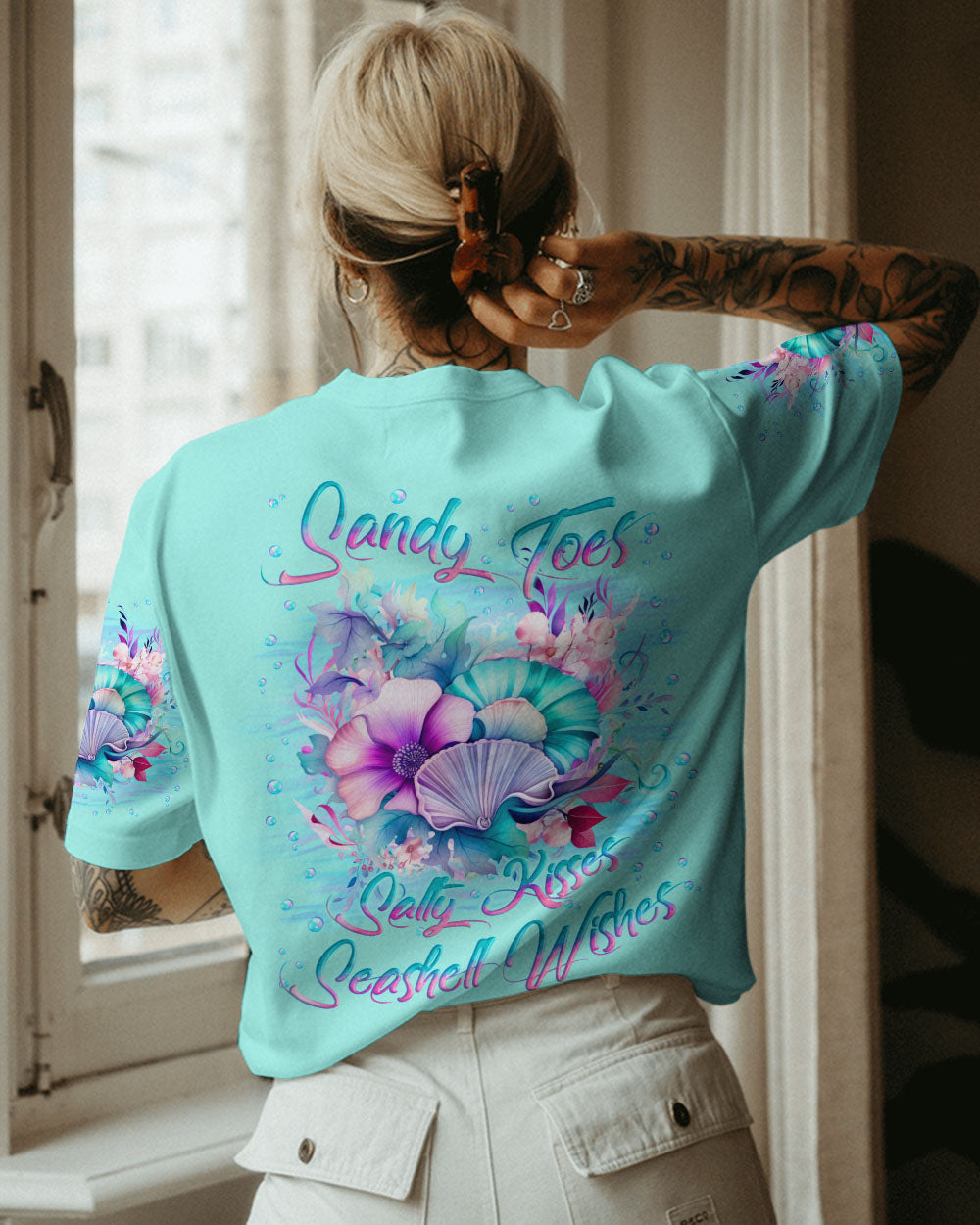 BLISSCORNERS SANDY TOES SALTY KISSES SEASHELL WISHES ALL OVER PRINT