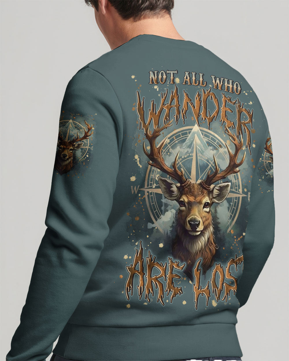 BLISSCORNERS NOT ALL WHO WANDER ARE LOST DEER COMPASS ALL OVER PRINT
