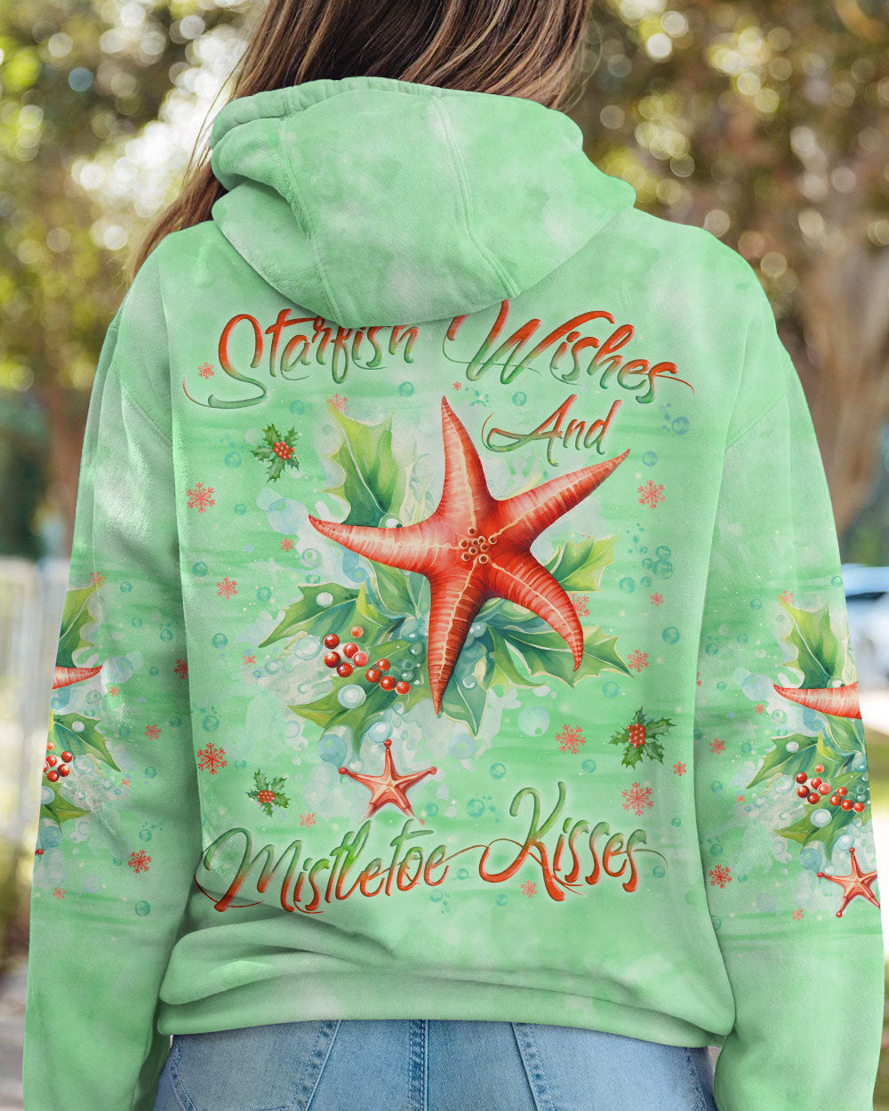BLISSCORNERS STARFISH WISHES AND MISTLETOE KISSES CHRISTMAS ALL OVER PRINT