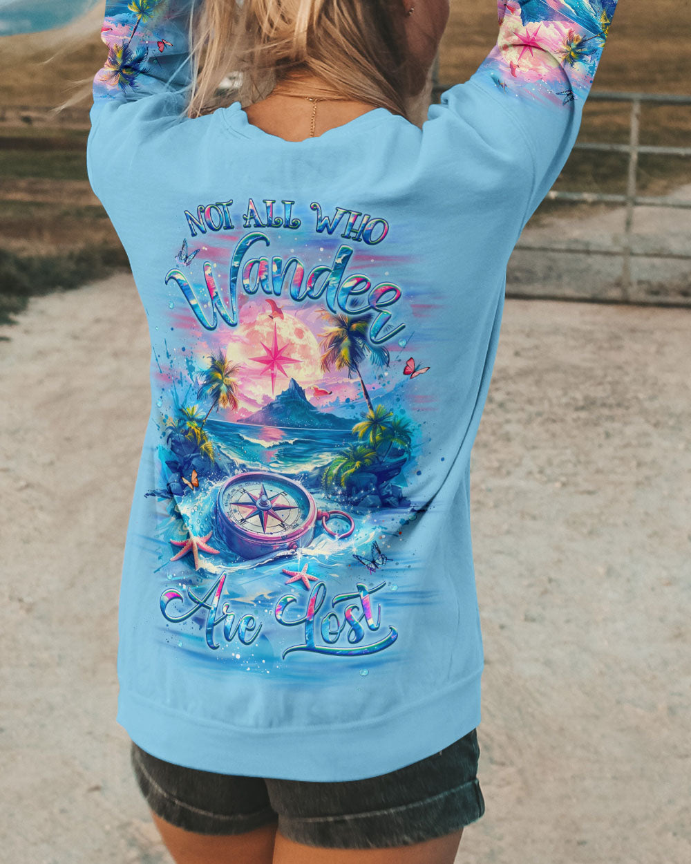 BLISSCORNERS NOT ALL WHO WANDER ARE LOST COMPASS BEACH ALL OVER PRINT