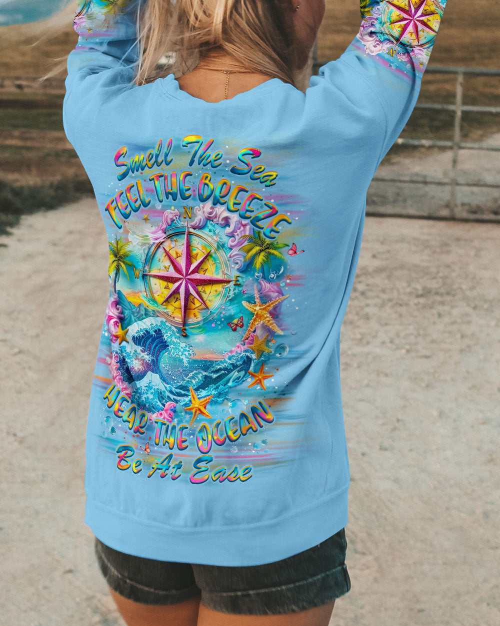 BLISSCORNERS SMELL THE SEA FEEL THE BREEZE COMPASS ALL OVER PRINT
