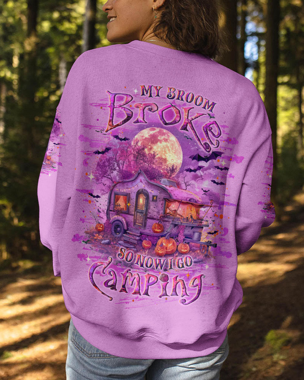 BLISSCORNERS MY BROOM BROKE SO NOW HALLOWEEN CAMPING ALL OVER PRINT