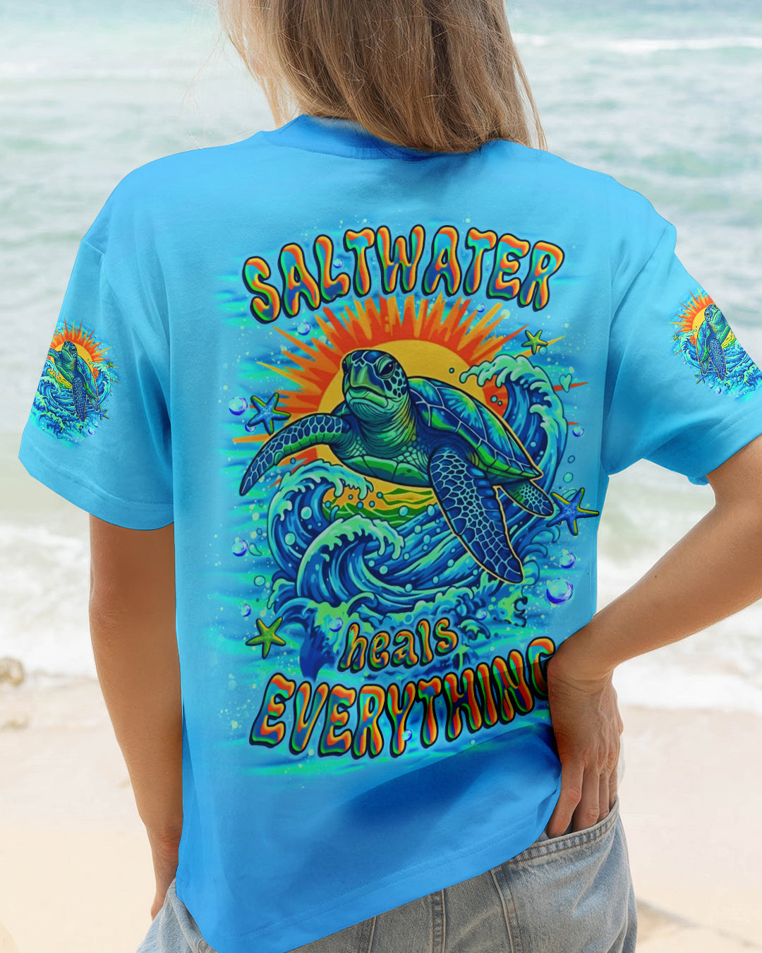 BLISSCORNERS SALTWATER HEALS EVERYTHING TURTLE ALL OVER PRINT