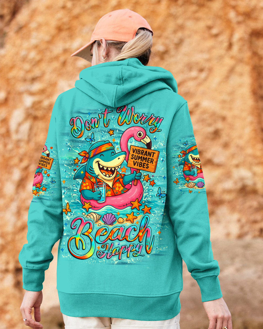 BLISSCORNERS DON'T WORRY BEACH HAPPY SHARK ALL OVER PRINT