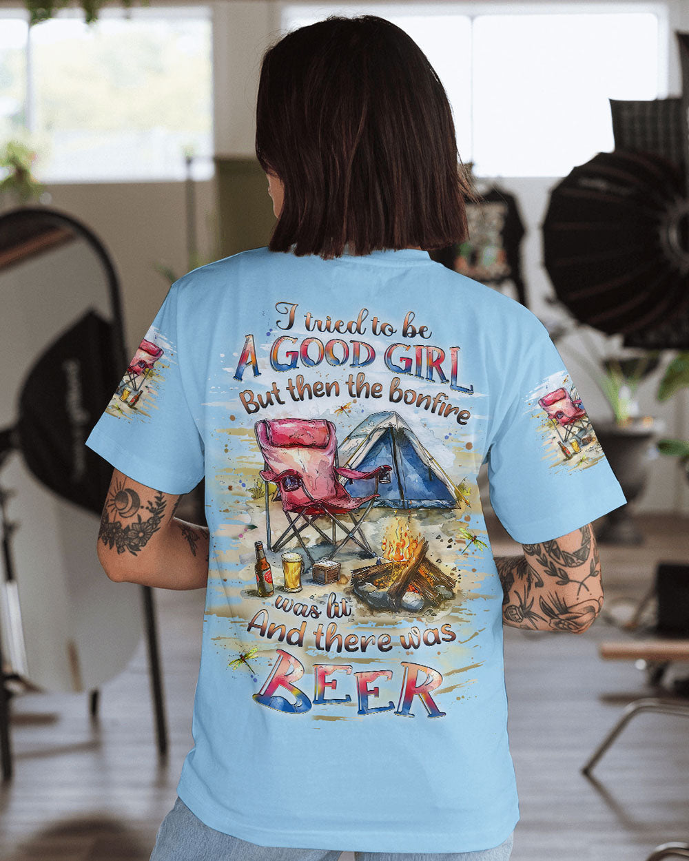 BLISSCORNERS I TRIED TO BE A GOOD GIRL BORNFIRE BEER ALL OVER PRINT