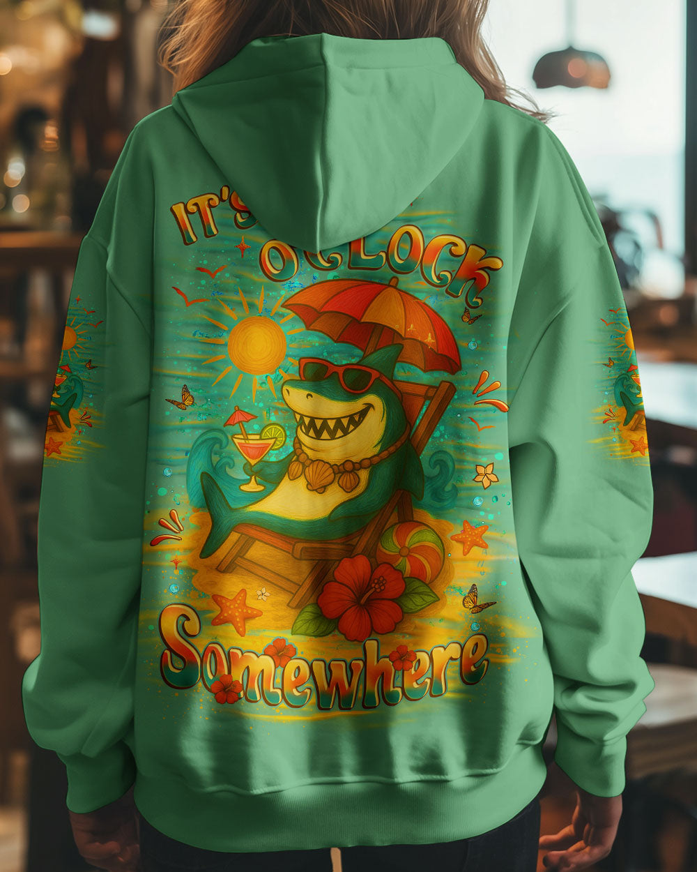 BLISSCORNERS IT'S 5 O'CLOCK SOMEWHERE SHARK ALL OVER PRINT