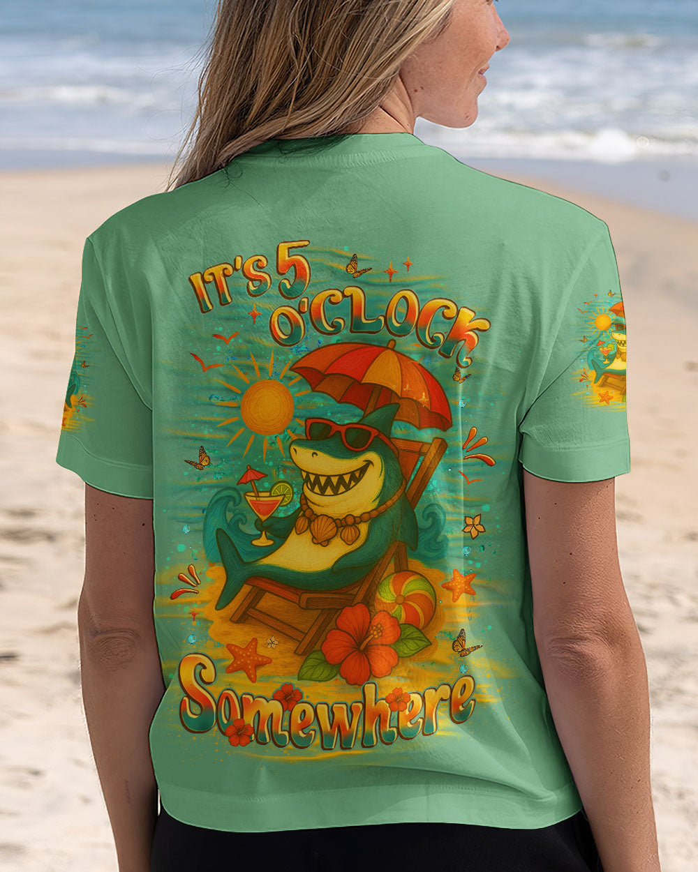 BLISSCORNERS IT'S 5 O'CLOCK SOMEWHERE SHARK ALL OVER PRINT