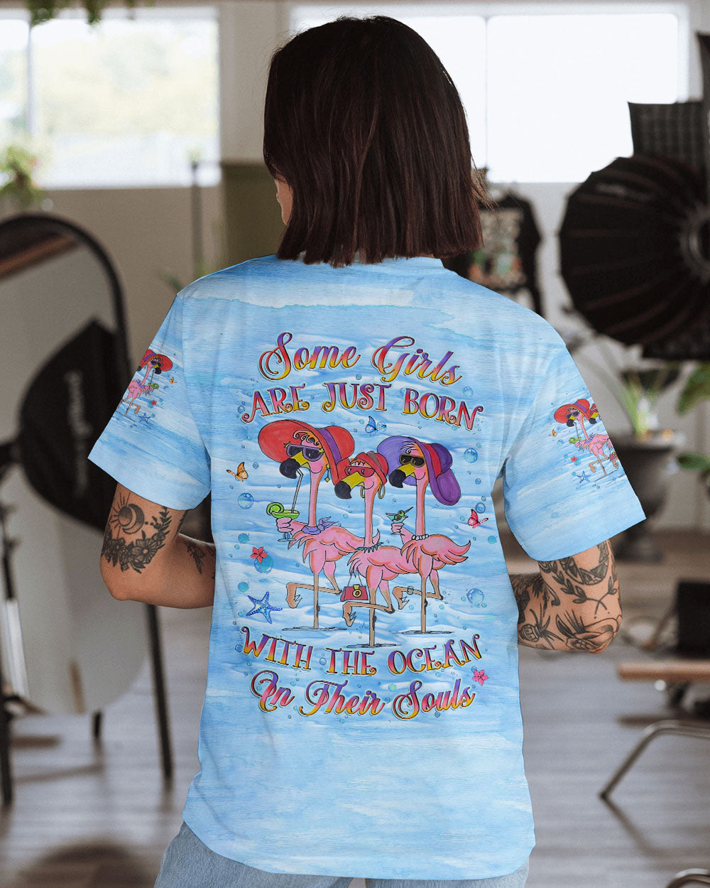 BLISSCORNERS SOME GIRLS ARE JUST BORN FLAMINGO ALL OVER PRINT