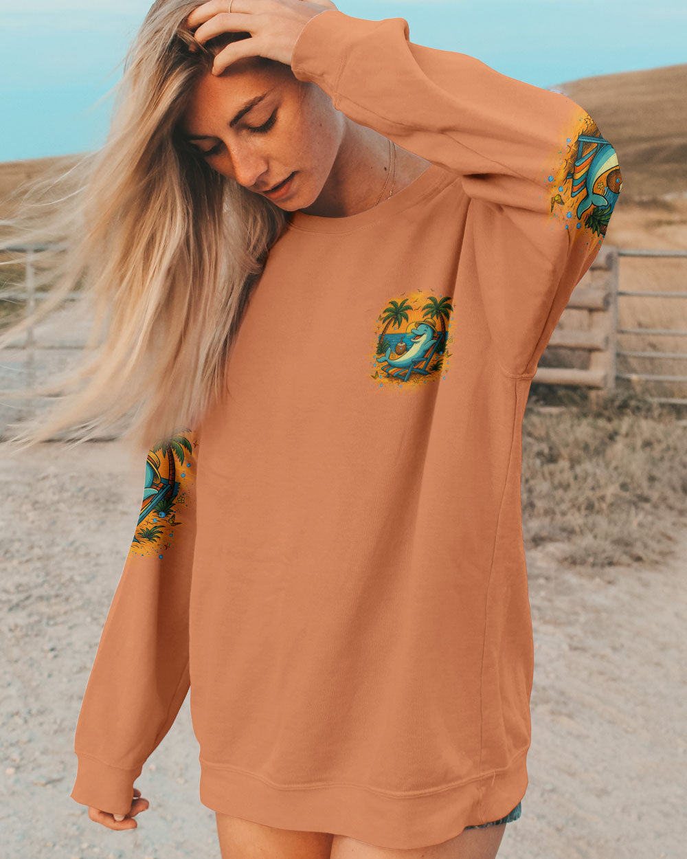 BLISSCORNERS IT'S TAN O'CLOCK FUNNY SHARK ALL OVER PRINT
