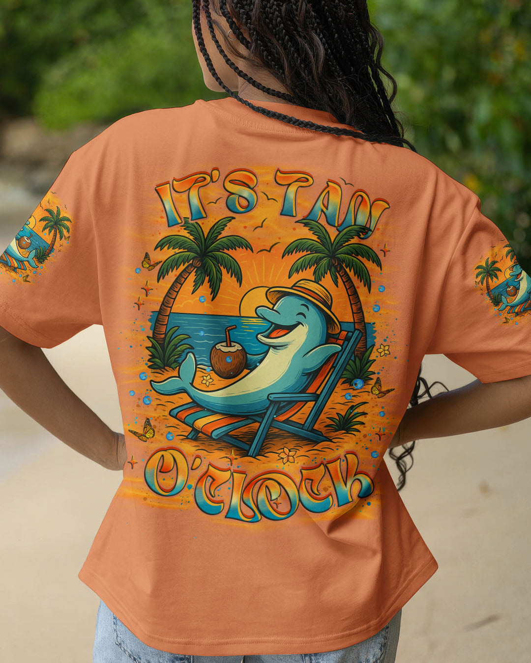BLISSCORNERS IT'S TAN O'CLOCK FUNNY SHARK ALL OVER PRINT