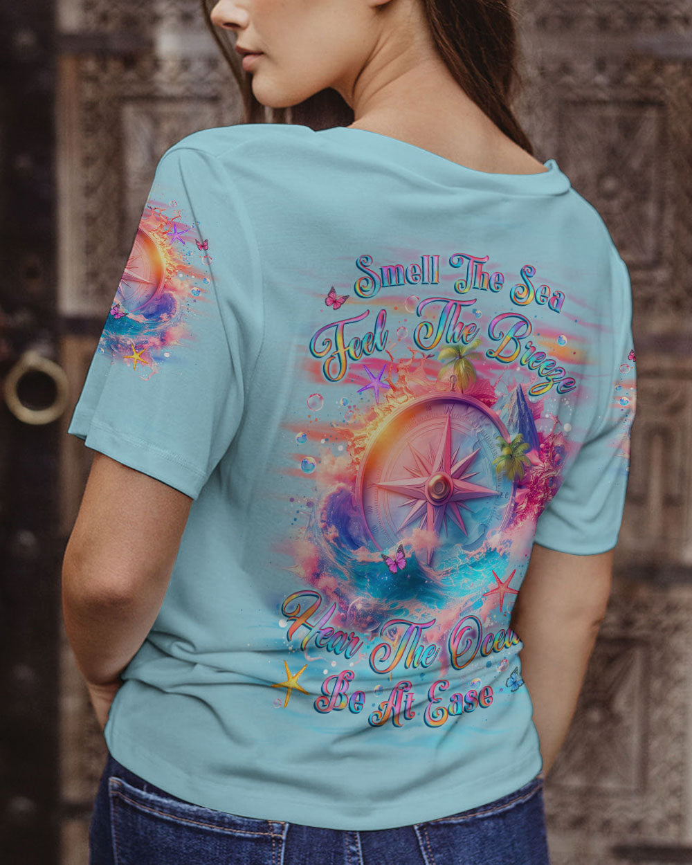 BLISSCORNERS SMELL THE SEA FEEL THE BREEZE COMPASS ALL OVER PRINT