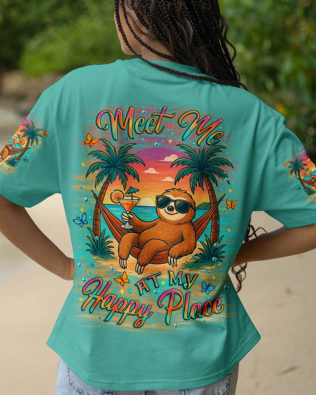 BLISSCORNERS MEET ME AT MY HAPPY PLACE SLOTH ALL OVER PRINT