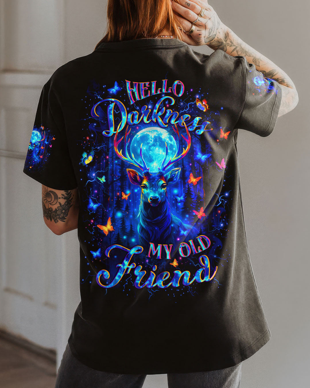 BLISSCORNERS HELLO DARKNESS MY OLD FRIEND DEER ALL OVER PRINT