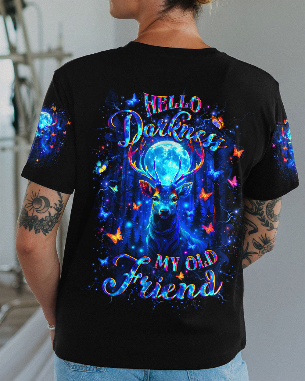 BLISSCORNERS HELLO DARKNESS MY OLD FRIEND DEER ALL OVER PRINT