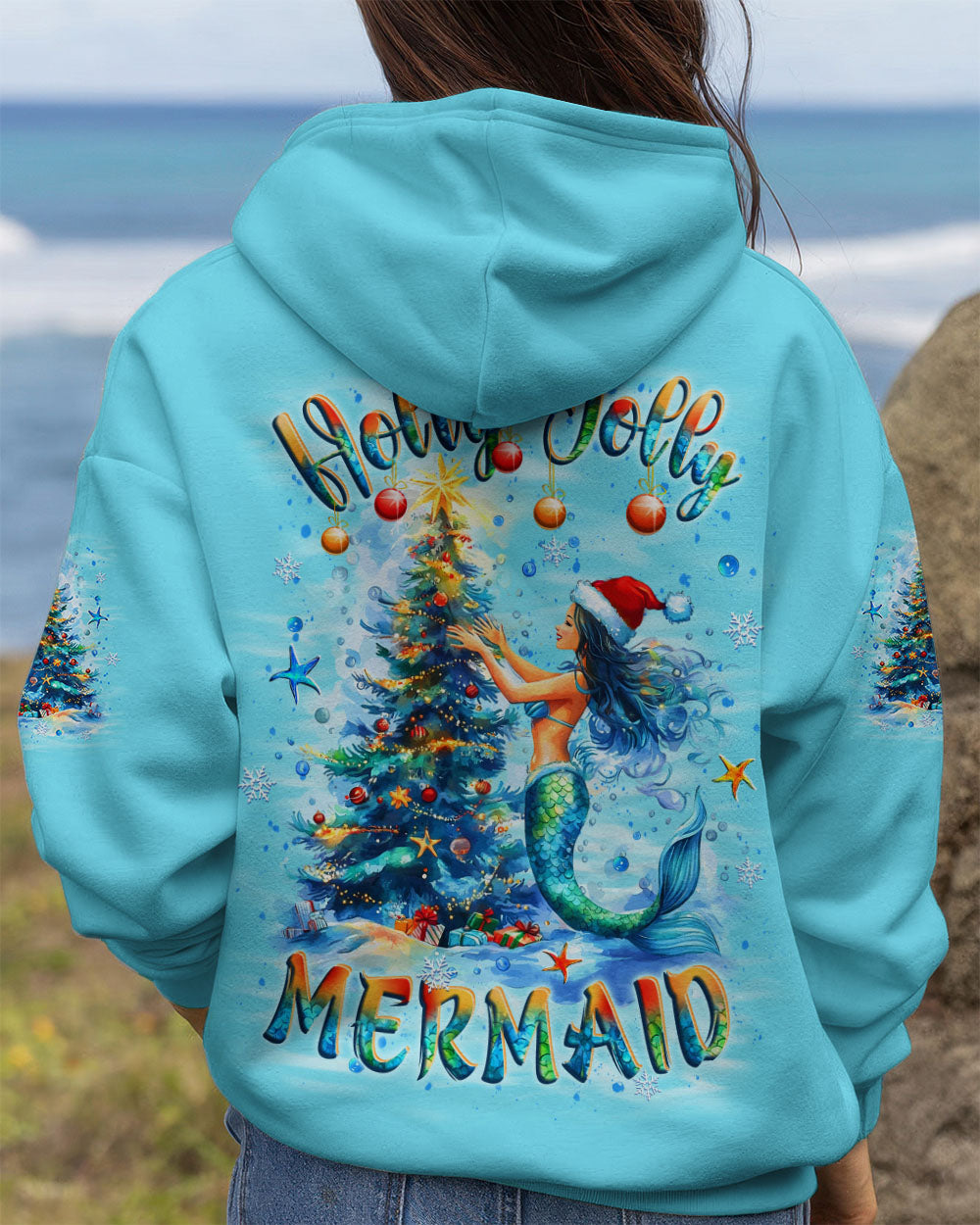 BLISSCORNERS HOLLY JOLLY MERMAID CHRISTMAS ALL OVER PRINT