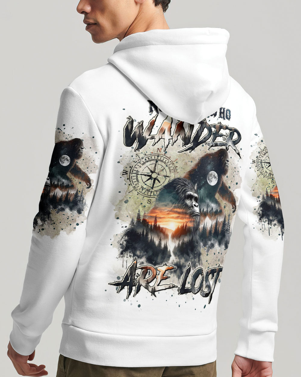 BLISSCORNERS NOT ALL WHO WANDER ARE LOST BIGFOOT COMPASS ALL OVER PRINT