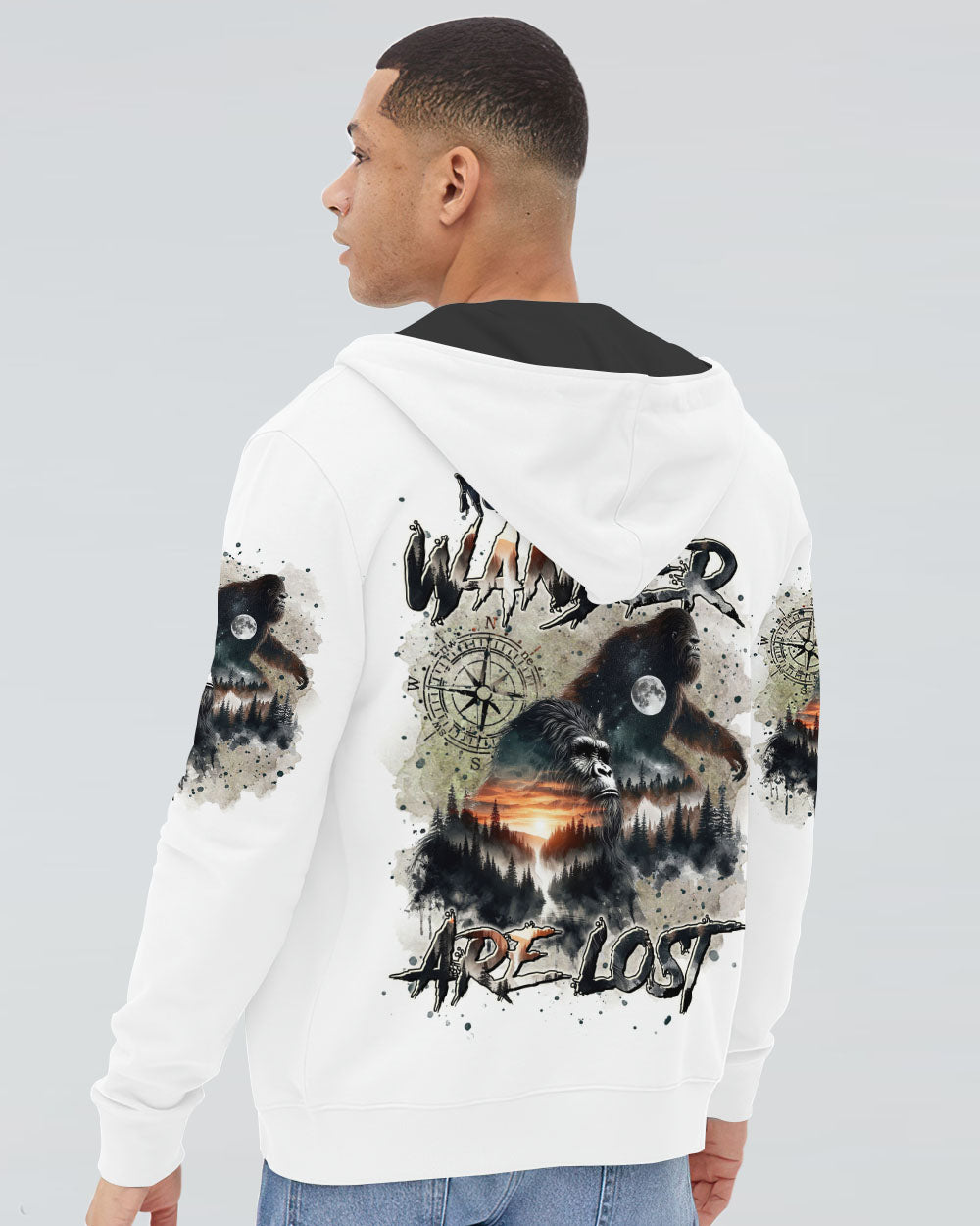 BLISSCORNERS NOT ALL WHO WANDER ARE LOST BIGFOOT COMPASS ALL OVER PRINT