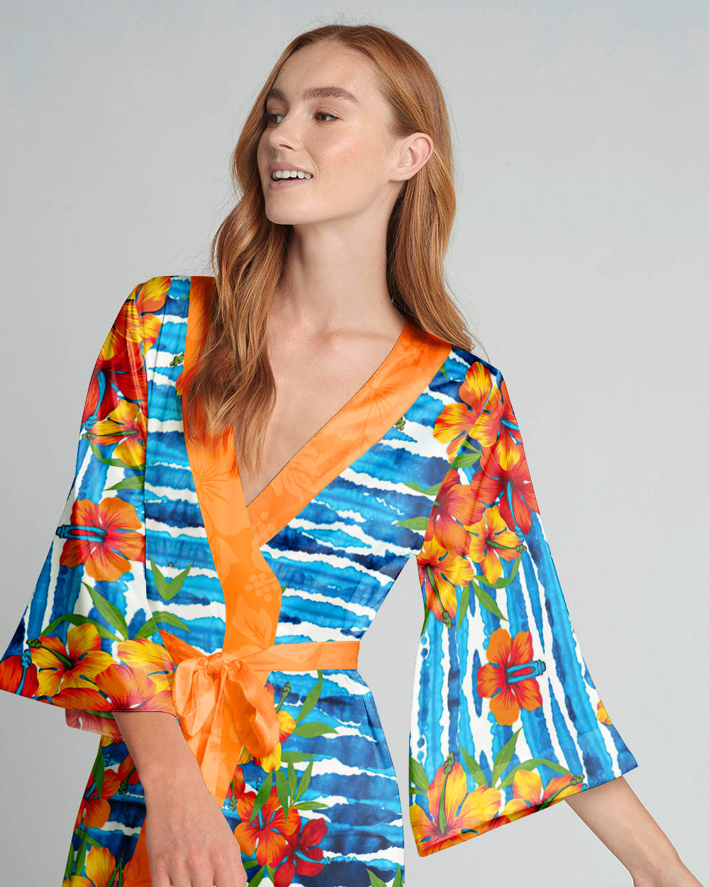 BLISSCORNERS HIBISCUS WAVES KIMONO ROBE
