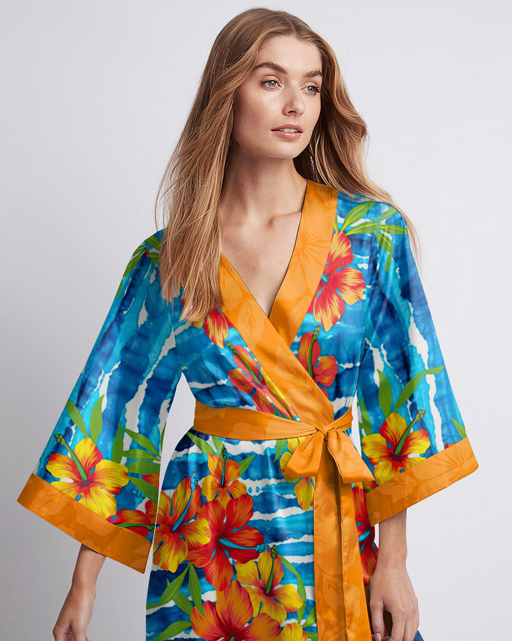 BLISSCORNERS HIBISCUS WAVES KIMONO ROBE