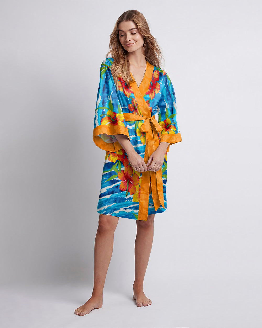 BLISSCORNERS HIBISCUS WAVES KIMONO ROBE