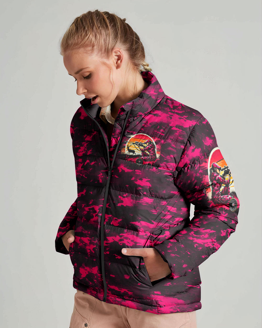 BLISSCORNERS PRETTY IN PINK HUNTING CAMO PUFFER JACKET