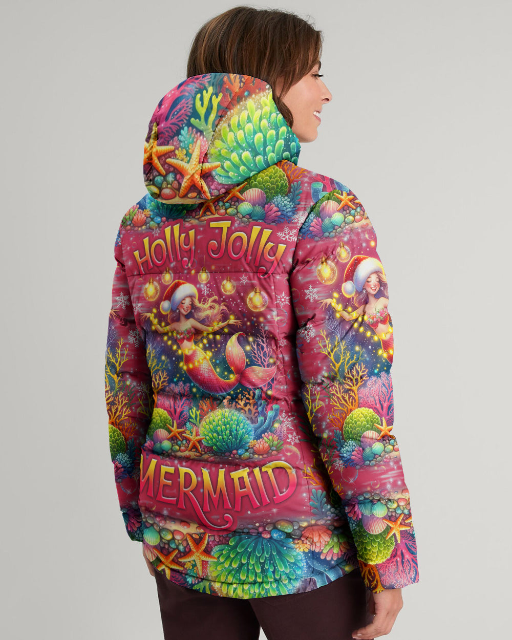 BLISSCORNERS HOLLY JOLLY MERMAID CHRISTMAS PUFFER JACKET