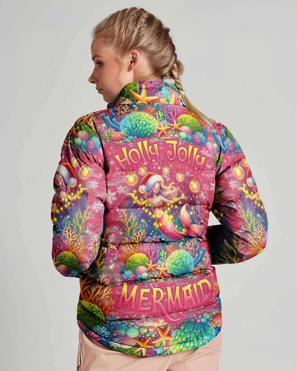BLISSCORNERS HOLLY JOLLY MERMAID CHRISTMAS PUFFER JACKET