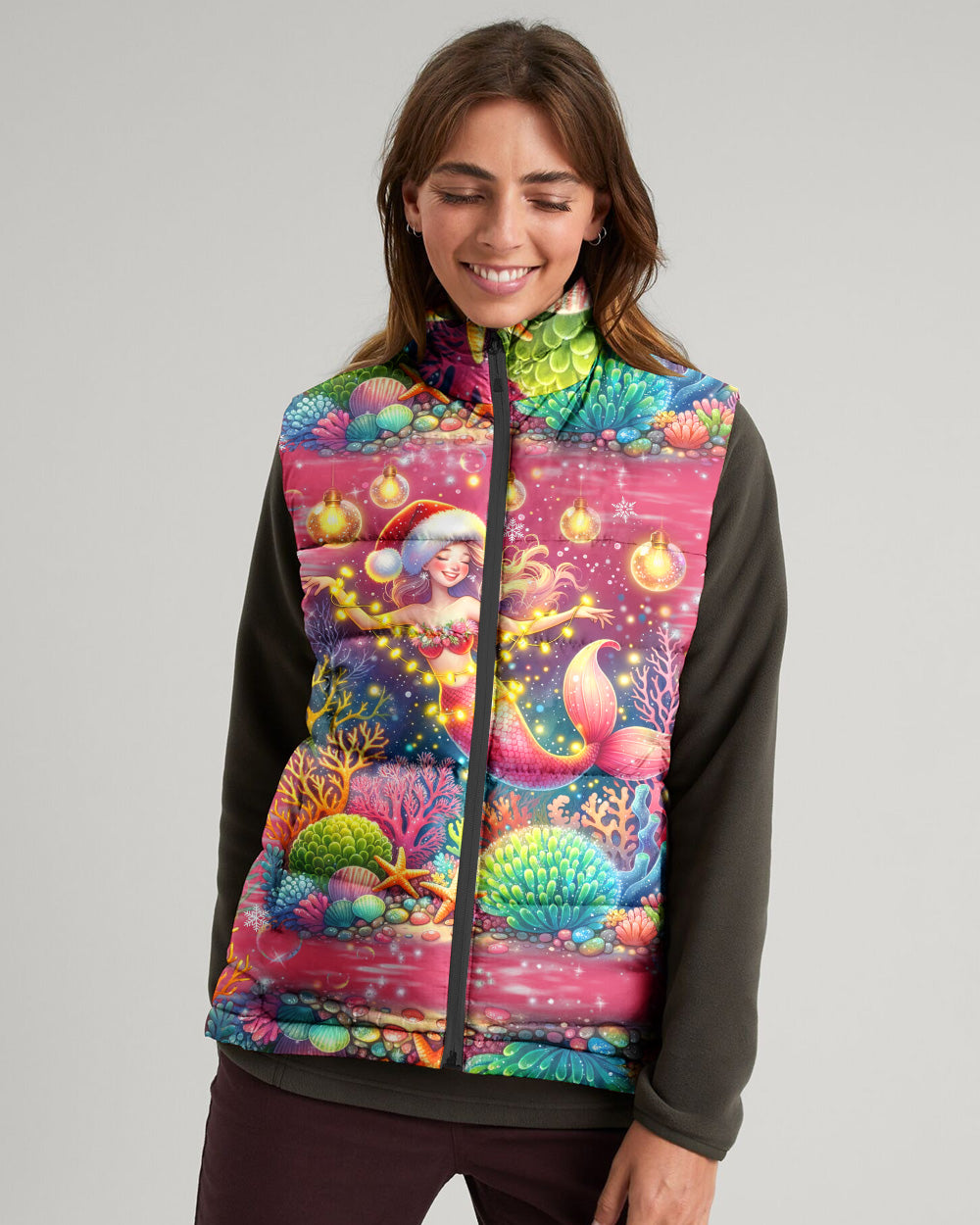 BLISSCORNERS HOLLY JOLLY MERMAID CHRISTMAS PUFFER JACKET