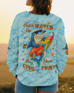 BLISSCORNERS CATCH THE WAVES STAY COOL HAVE FUN SHARK ALL OVER PRINT