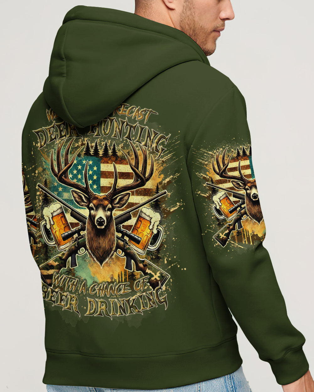 BLISSCORNERS WEEKEND FORECAST DEER HUNTING WITH A CHANCE OF BEER DRINKING ALL OVER PRINT