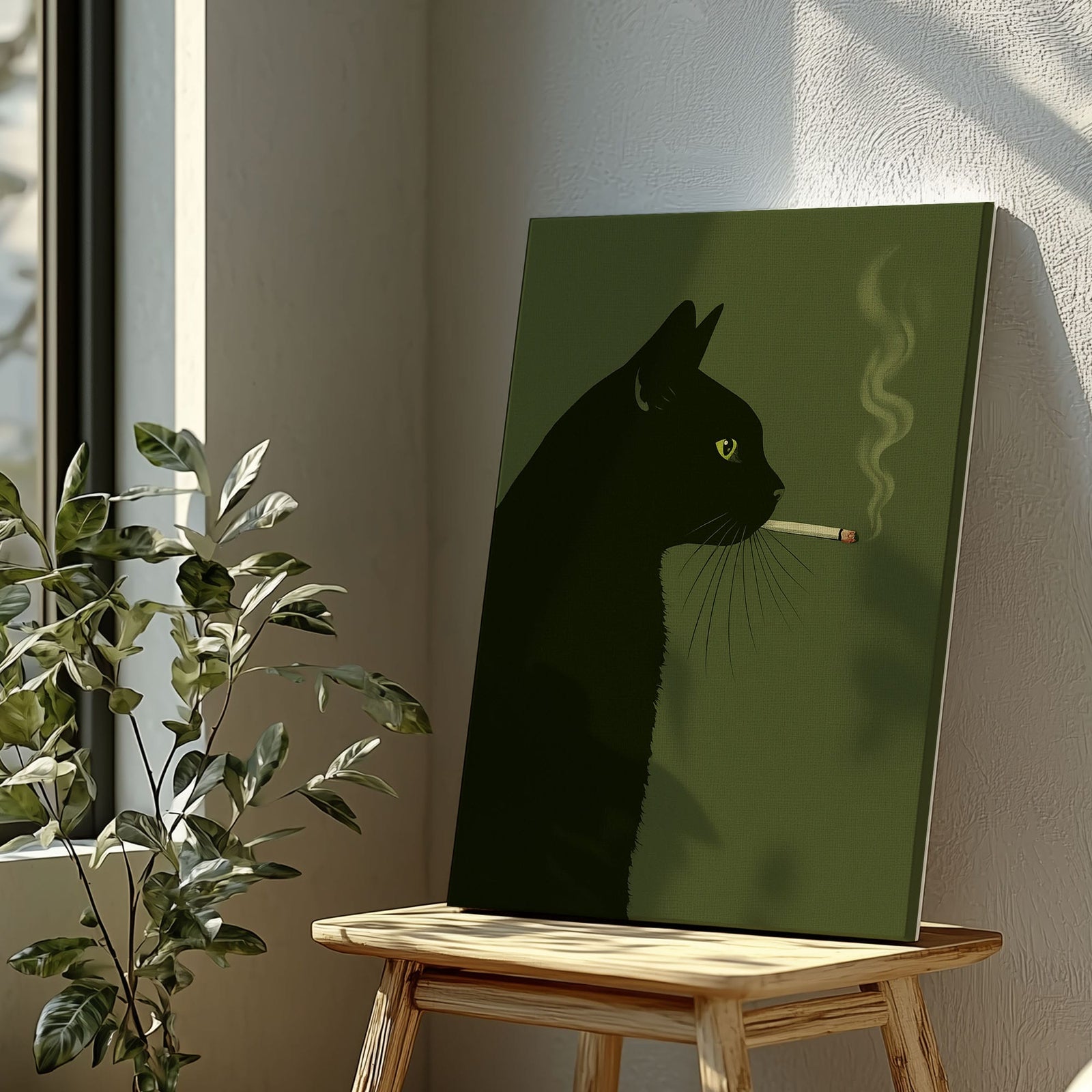Blisscorners Black Cat Smoking Canvas Funny Retro Cat Wall Art3 LM2611