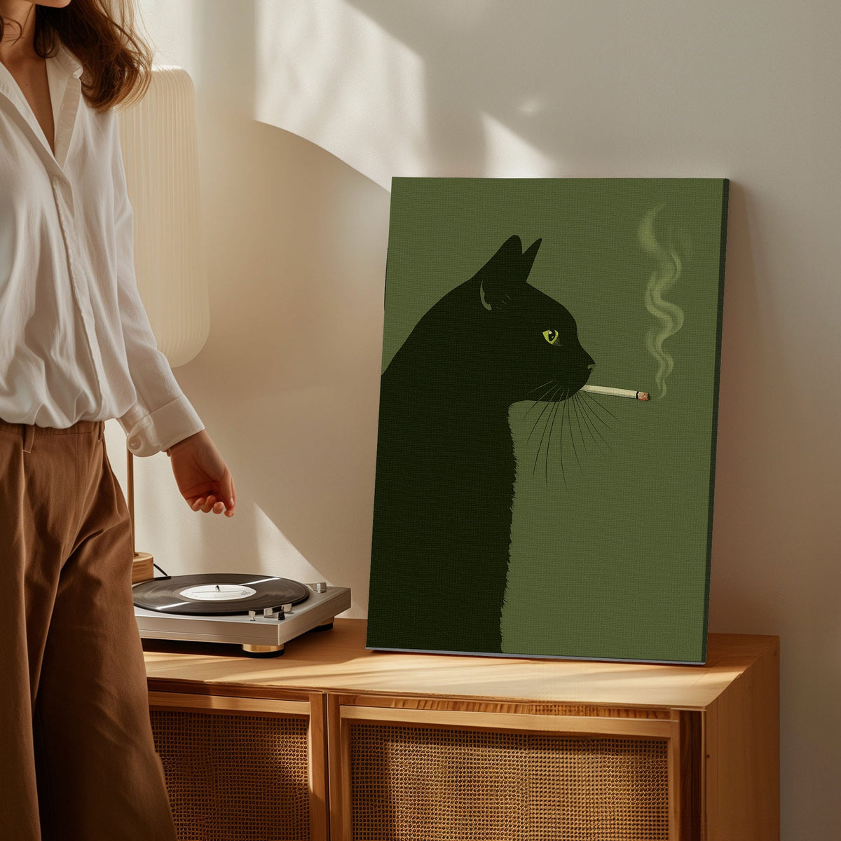 Blisscorners Black Cat Smoking Canvas Funny Retro Cat Wall Art3 LM2611