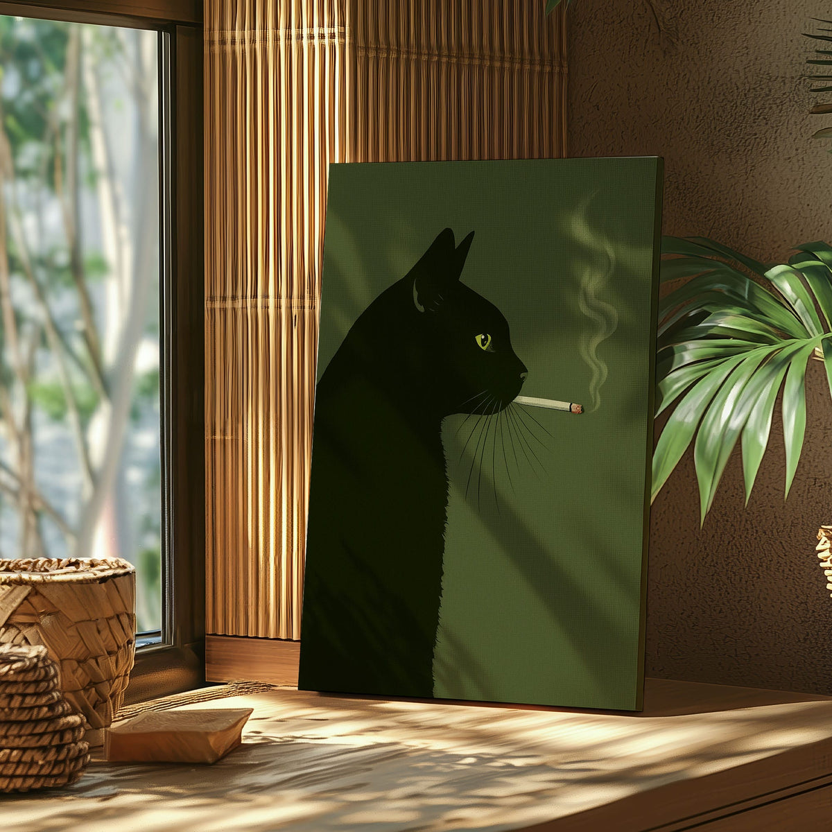 Blisscorners Black Cat Smoking Canvas Funny Retro Cat Wall Art3 LM2611